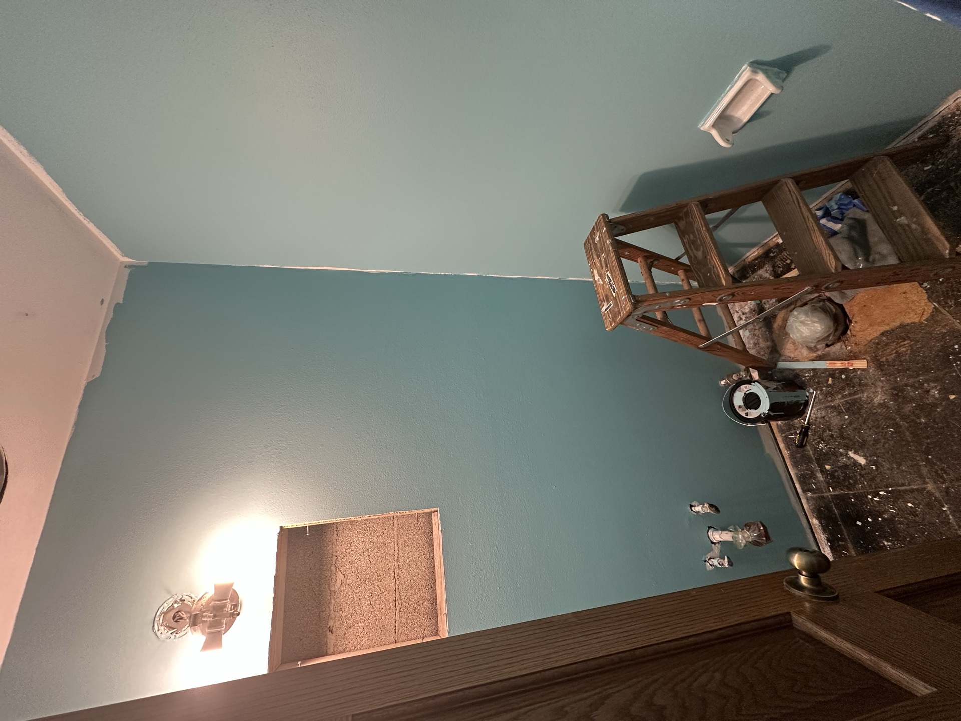 Finished teal bathroom